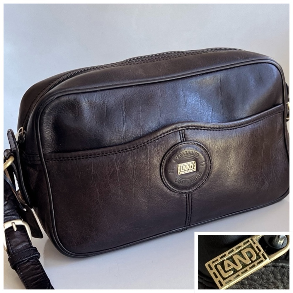 Vintage LAND Genuine Leather Goods Black Crossbody Bag